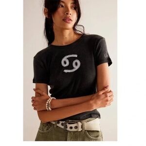 Free People Black Short Sleeve Tee